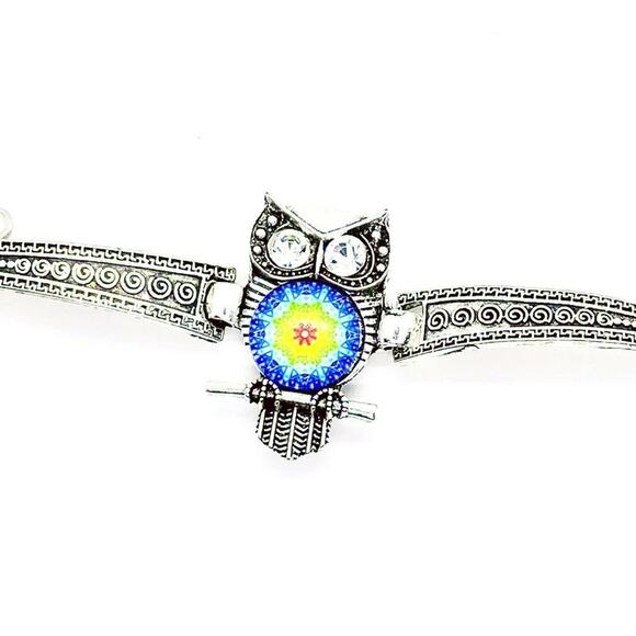 Boho Owl Rhinestone Silver-Tone Bracelet - Picture 3 of 5